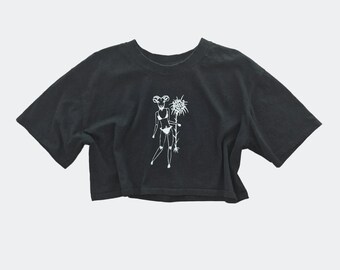 Handprinted Goat Girl Cropped T-shirt