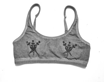 Handprinted bralette "The 3 of Swords"