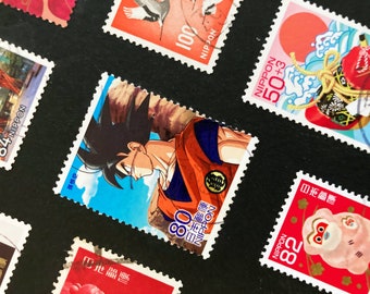 Black Japanese Stamp Collage - Antique Authentic Old Cancelled Postage - Original Unique Wall Art - Historical, Beautiful, Striking - Black