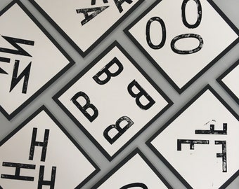 A-Z - Hand-Printed Black and White Alphabet Art ORIGINAL