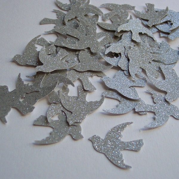 Silver Glitter Birds- set of 50