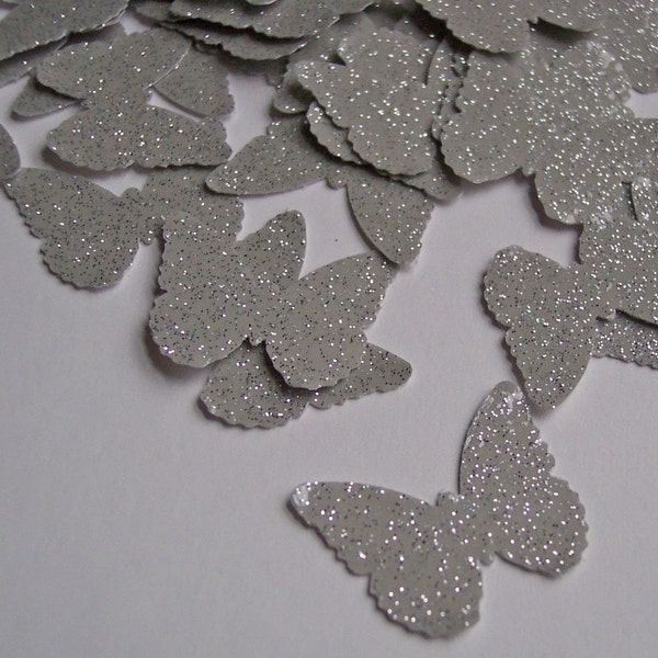 Silver Glitter Butterflies- set of 50