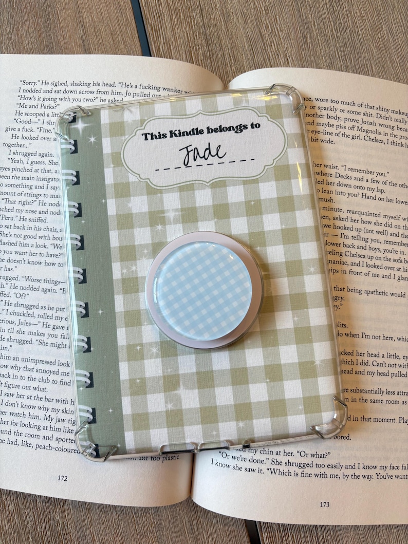 Gingham kindle grips/ blue, pink and green phone grip/ MagSafe grip/ magnetic phone grip/ Gingham print kindle grip / kindle accessories