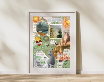 Fantasy Book Collage Art Print: Bookish Wall Decor