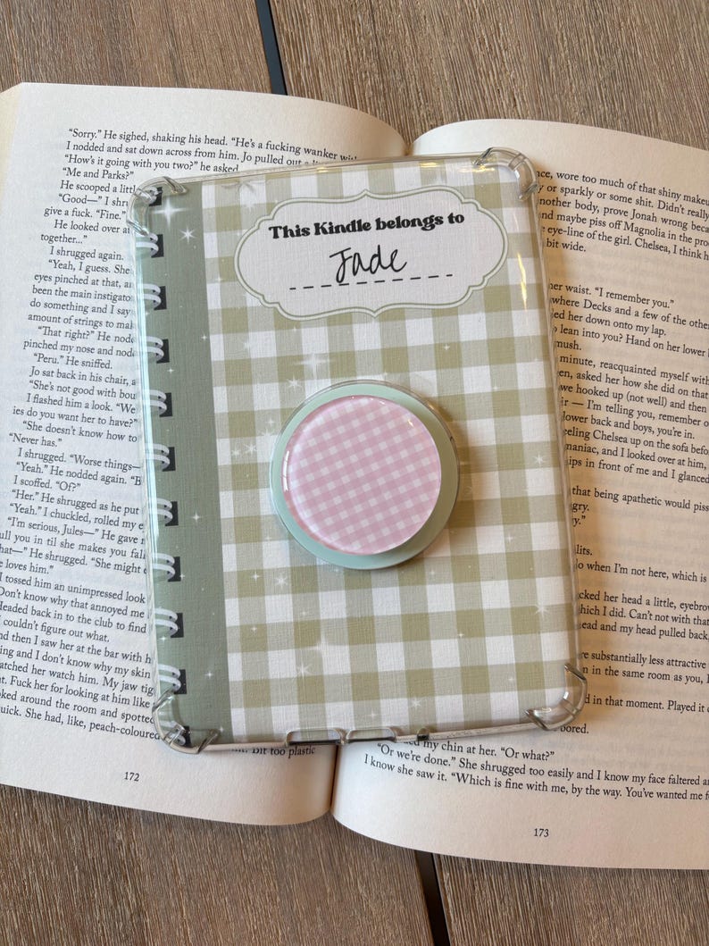 Gingham kindle grips/ blue, pink and green phone grip/ MagSafe grip/ magnetic phone grip/ Gingham print kindle grip / kindle accessories