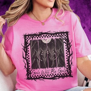 Witch Halloween T-Shirt: Girls Will Be Girls, Checkered Spooky Season