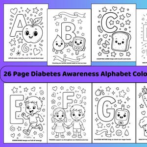 Kleurboek diabetesbewustzijn alfabet: AZ afdrukbare activiteit (digitale download)
