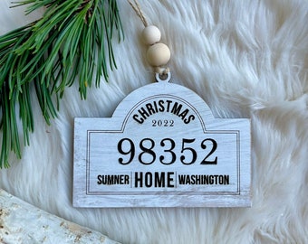 Personalized Christmas ornament zip code wood rustic hometown holiday state city ornament realtor gift new home gift little retreats