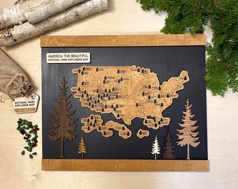 National Park Travel Map Sign Gift for Hikers US Travel Map National Parks Tracker Gift for Fathers Day Family Road Trip Custom Outdoor Gift