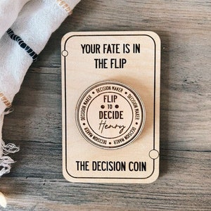 Personalized Decision Maker Coin Wood Valentines Day Gift For Him Argument Solver Couples Date Night Flip Coin 5th Anniversary Wood Gift image 1