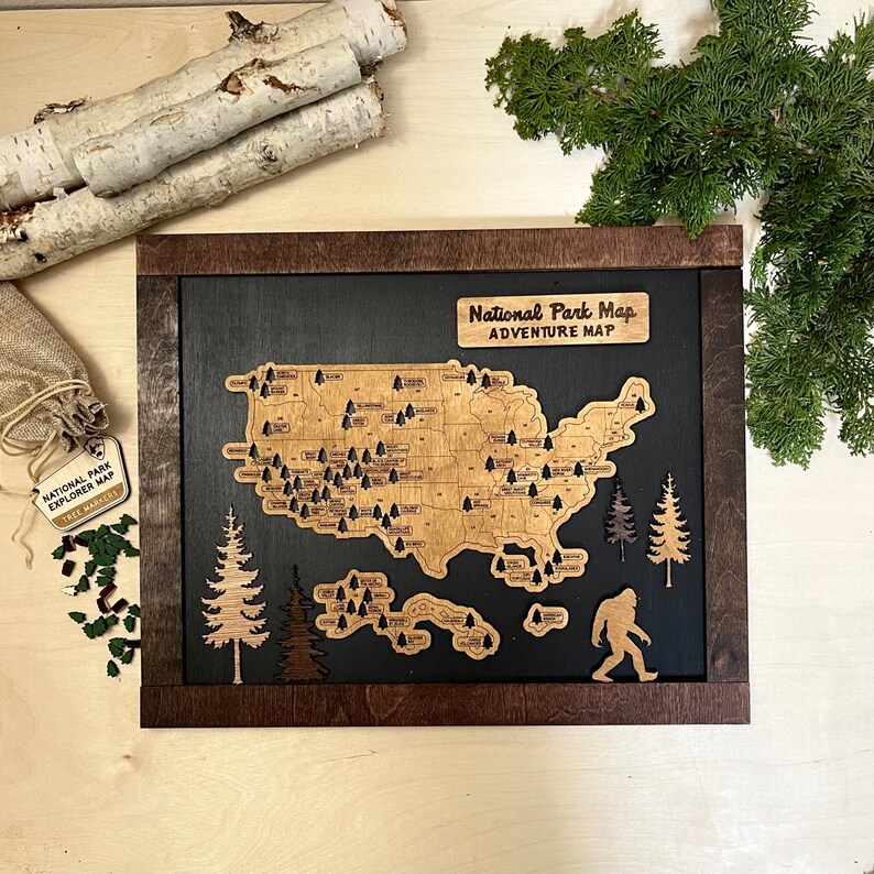 National Park Travel Map Sign Gift for Hikers US Travel Map National Parks Gift for Hikers Campers Hunter Road Trip Custom Outdoor Gift image 4