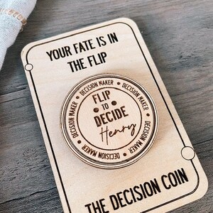 Personalized Decision Maker Coin Wood Valentines Day Gift For Him Argument Solver Couples Date Night Flip Coin 5th Anniversary Wood Gift image 4