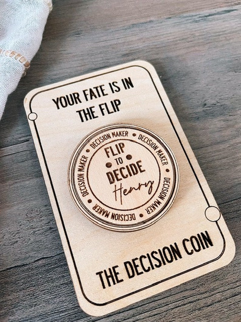 Personalized Decision Maker Coin Wood Valentines Day Gift For Him Argument Solver Couples Date Night Flip Coin 5th Anniversary Wood Gift image 4