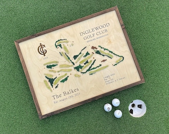 Golf Course Art Wooden Golf Map Handcrafted Golf Decor Unique Golf Gift Golf Enthusiast Artwork Custom  Framed Golf Course Print Golf