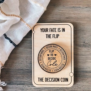 Personalized Decision Maker Coin Wood Valentines Day Gift For Him Argument Solver Couples Date Night Flip Coin 5th Anniversary Wood Gift image 2
