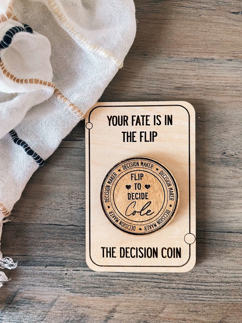 Personalized Decision Maker Coin Wood Valentines Day Gift For Him Argument Solver Couples Date Night Flip Coin 5th Anniversary Wood Gift image 2