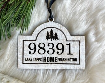 Personalized Christmas ornament zip code wood rustic hometown tree state city ornament realtor gift new home gift little retreats state