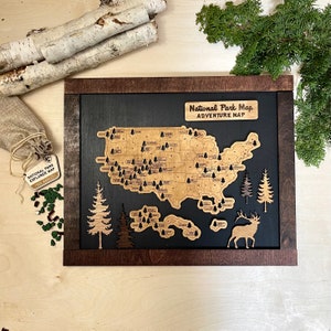 National Park Travel Map Sign Gift for Hikers US Travel Map National Parks Gift for Hikers Campers Hunter Road Trip Custom Outdoor Gift image 1