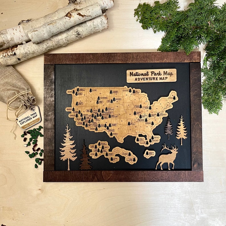 National Park Travel Map Sign Gift for Hikers US Travel Map National Parks Gift for Hikers Campers Hunter Road Trip Custom Outdoor Gift image 1