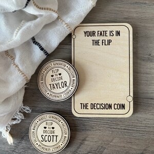 Personalized Decision Maker Coin Wood Valentines Day Gift For Him Argument Solver Couples Date Night Flip Coin 5th Anniversary Wood Gift image 3