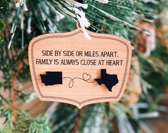 Custom Made to Order Personalized Christmas State ornament long distance relationship relocated miles apart aways in our hearts miles apart