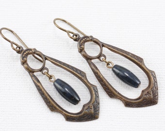 Oxidized, Natural, Vintaj Brass Classy Gypsy Dumortierite Natural Stone Earrings