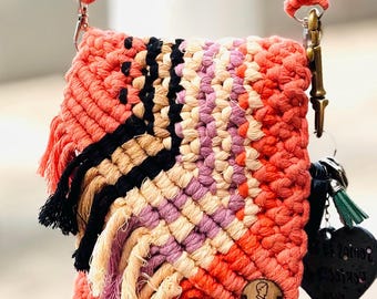 Bolso artesanal hecho en macramé para el celular, regalo de cumpleaños para tu mejor amiga, bolso de viaje para mujer