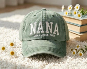 Embroidered Personalized Nana Hat with Grandkids Names, Custom Baseball Cap