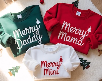 Embroidered Merry Family Christmas Sweatshirts, Matching Outfit