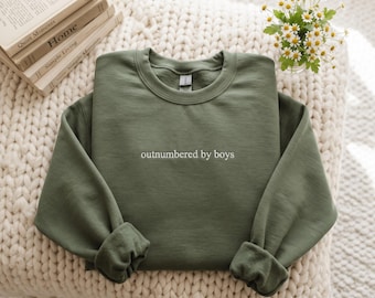 Outnumbered By Boy Sweatshirt Embroidery shirt, Funny Motherhood Mama shirt , Mama shirt Embroidery, Cute By Boy Gift