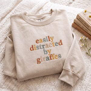 Embroidered Giraffe Sweatshirt: Wildlife Lover Gift (65/35 Cotton/Polyester)