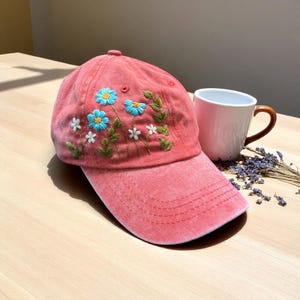 Hand Embroidery White Daisy Hat, Wildflowers Embroidered Hat, Personalized Baseball Cap, Vintage Embroidered Floral, Hat For Woman