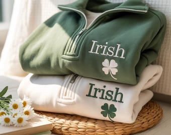 Embroidered Irish Quarter-Zip Sweatshirt, St. Patrick's Day Crewneck
