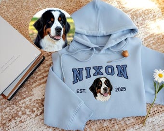 Custom Embroidered Dog Hoodie, Personalized Pet Photo Varsity Sweatshirt