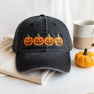 Embroidered Pumpkin Hat, Embroidered Fall Cap,Jack-o-Lantern Hat, Halloween Embroidered Hat, Spooky Season Hat, Jack-o-Lantern Washed Hat