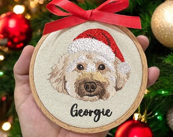 Custom Embroidered Pet Portrait Christmas Ornament, Pet Memorial Gift