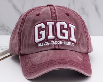 Embroidered Gigi Hat with Grandkids Names, Custom Cotton Twill Cap