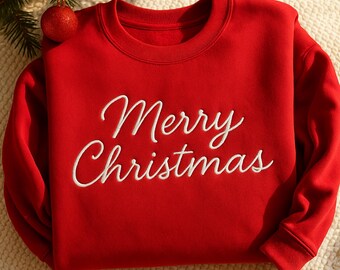 Embroidered Merry Christmas Sweatshirt, Family Holiday Sweater