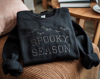 Embroidered Spooky Season Sweatshirt, Halloween Bats Crewneck