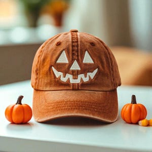 Jack-o-lantern Pumpkin Embroidered Baseball Hat, Spooky Season Embroidered Cap, Halloween Costumes Hat, Vintage Dad Cap, Halloween Gift