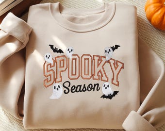 Embroidered Spooky Season Sweatshirt: Halloween Crewneck