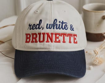 Embroidered "Red White Brunette" Trucker Cap, Washed Cotton Hat