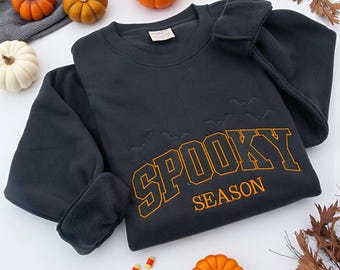 Embroidered Spooky Season Sweatshirt, Halloween Crewneck
