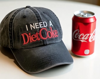 Embroidered "I NEED A DIET COKE" Cotton Hat, Trendy Soda Lover Cap