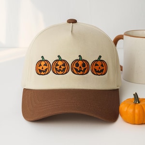 Embroidered Pumpkin Hat, Embroidered Fall Cap,Jack-o-Lantern Hat, Halloween Embroidered Hat, Spooky Season Hat, Jack-o-Lantern Baseball Hat