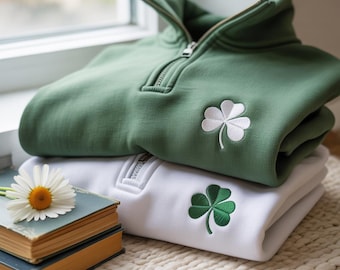 Embroidered Clover Quarter-Zip Sweatshirt, St. Patrick's Day Shirt