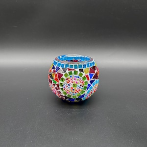 Large Turkish Mosaic Candle Holder – Handcrafted Glass Candle Lantern – Boho Home Decor – Handmade Tea Light Holder – Unique Gift