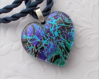 Valentines Gift Bridesmaids Gift Heart Necklace Bohemian Necklace X3011 Heart Pendant Dichroic Fused Glass Heart Necklace