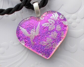 Valentines Gift Bridesmaids Gift Heart Necklace Bohemian Necklace X3011 Heart Pendant Dichroic Fused Glass Heart Necklace