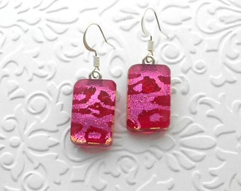 Pink Earrings - Dichroic Fused Glass Earrings - Dichroic Earrings - Dichroic Jewelry - Bohemian - Boho Earrings -Hippie Earrings D4995